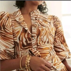 Love The Label Brown Honey Puff-Sleeved Midi‎ Dress Size M